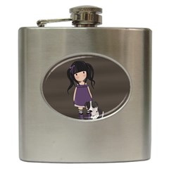 Dolly Girl And Dog Hip Flask (6 Oz) by Valentinaart