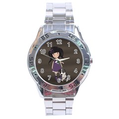 Dolly Girl And Dog Stainless Steel Analogue Watch by Valentinaart