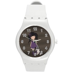 Dolly Girl And Dog Round Plastic Sport Watch (m) by Valentinaart