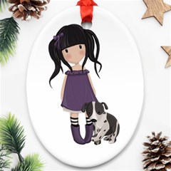 Dolly Girl And Dog Ornament (oval) by Valentinaart