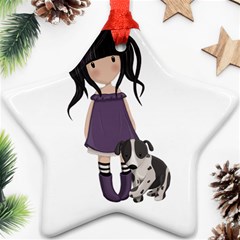 Dolly Girl And Dog Ornament (star) by Valentinaart