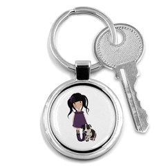 Dolly Girl And Dog Key Chains (round)  by Valentinaart