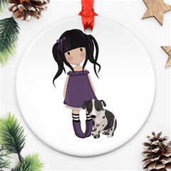 Dolly Girl And Dog Round Ornament (two Sides) by Valentinaart