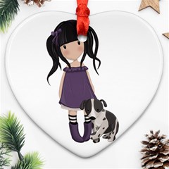 Dolly Girl And Dog Heart Ornament (two Sides) by Valentinaart