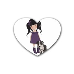 Dolly Girl And Dog Heart Coaster (4 Pack)  by Valentinaart