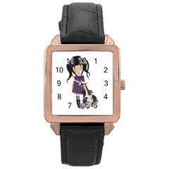 Dolly Girl And Dog Rose Gold Leather Watch  by Valentinaart