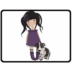 Dolly Girl And Dog Double Sided Fleece Blanket (large)  by Valentinaart