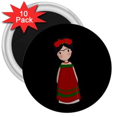 Frida Kahlo Doll 3  Magnets (10 Pack)  by Valentinaart