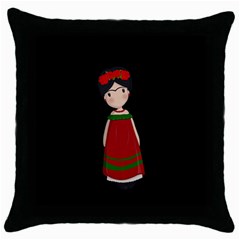 Frida Kahlo Doll Throw Pillow Case (black) by Valentinaart