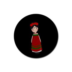 Frida Kahlo Doll Rubber Round Coaster (4 Pack)  by Valentinaart