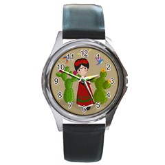 Frida Kahlo Doll Round Metal Watch by Valentinaart