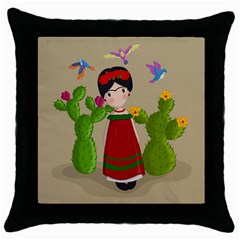 Frida Kahlo Doll Throw Pillow Case (black) by Valentinaart