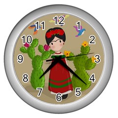 Frida Kahlo Doll Wall Clocks (silver)  by Valentinaart