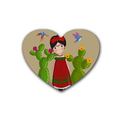 Frida Kahlo Doll Rubber Coaster (heart)  by Valentinaart