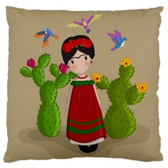 Frida Kahlo Doll Large Flano Cushion Case (one Side) by Valentinaart