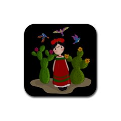 Frida Kahlo Doll Rubber Coaster (square)  by Valentinaart