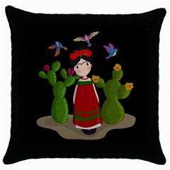 Frida Kahlo Doll Throw Pillow Case (black) by Valentinaart