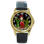 Frida Kahlo doll Round Gold Metal Watch Front