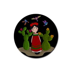 Frida Kahlo Doll Rubber Coaster (round)  by Valentinaart