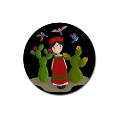 Frida Kahlo Doll Magnet 3  (round) by Valentinaart