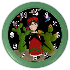 Frida Kahlo Doll Color Wall Clocks by Valentinaart