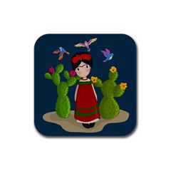 Frida Kahlo Doll Rubber Square Coaster (4 Pack)  by Valentinaart