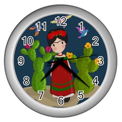 Frida Kahlo Doll Wall Clocks (silver)  by Valentinaart