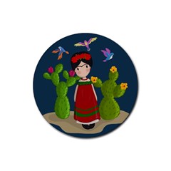 Frida Kahlo Doll Rubber Coaster (round)  by Valentinaart