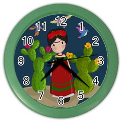 Frida Kahlo Doll Color Wall Clocks by Valentinaart