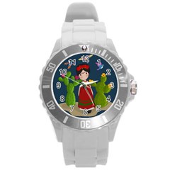 Frida Kahlo Doll Round Plastic Sport Watch (l) by Valentinaart