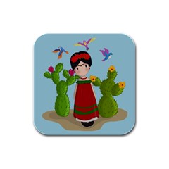 Frida Kahlo Doll Rubber Square Coaster (4 Pack)  by Valentinaart