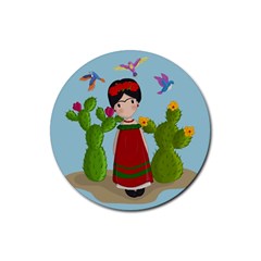 Frida Kahlo Doll Rubber Coaster (round)  by Valentinaart