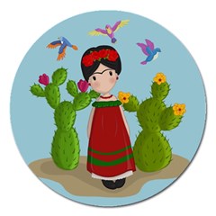 Frida Kahlo Doll Magnet 5  (round) by Valentinaart