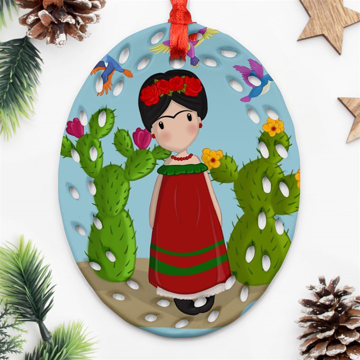 Frida Kahlo doll Ornament (Oval Filigree)