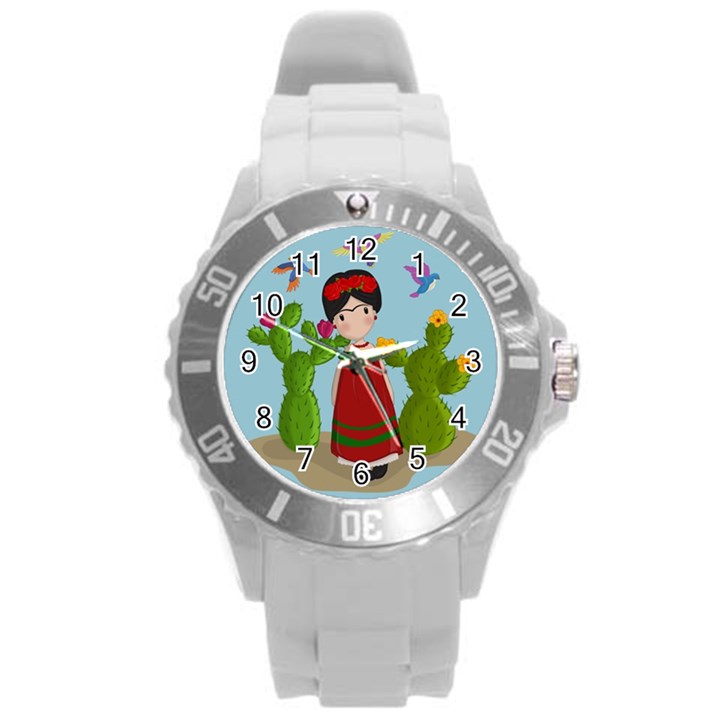 Frida Kahlo doll Round Plastic Sport Watch (L)