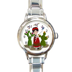 Frida Kahlo Doll Round Italian Charm Watch by Valentinaart