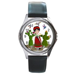 Frida Kahlo Doll Round Metal Watch by Valentinaart