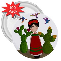 Frida Kahlo Doll 3  Buttons (100 Pack)  by Valentinaart