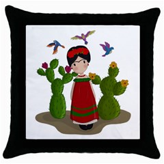 Frida Kahlo Doll Throw Pillow Case (black) by Valentinaart