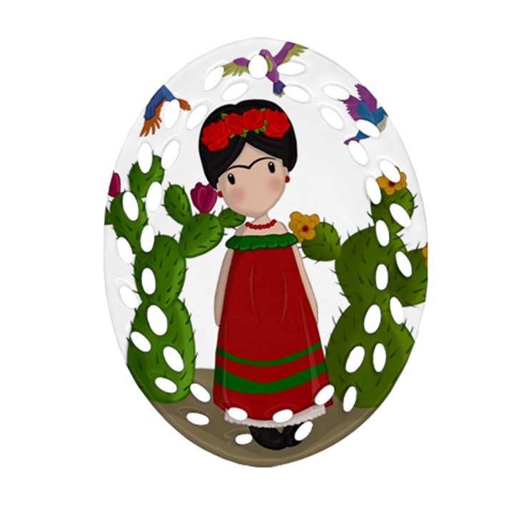 Frida Kahlo doll Oval Filigree Ornament (Two Sides)