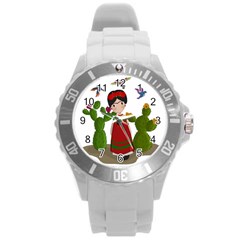 Frida Kahlo Doll Round Plastic Sport Watch (l) by Valentinaart