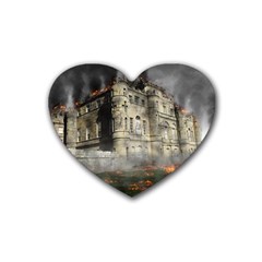 Castle Ruin Attack Destruction Rubber Coaster (heart)  by Celenk