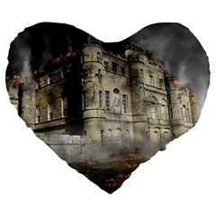 Castle Ruin Attack Destruction Large 19  Premium Heart Shape Cushions by Celenk