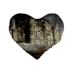 Castle Ruin Attack Destruction Standard 16  Premium Flano Heart Shape Cushions by Celenk