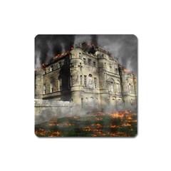 Castle Ruin Attack Destruction Square Magnet by Celenk