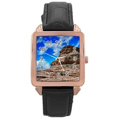 Mountain Canyon Landscape Nature Rose Gold Leather Watch  by Celenk