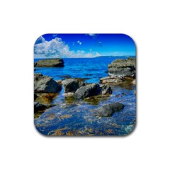 Shoreline Sea Coast Beach Ocean Rubber Coaster (square)  by Celenk