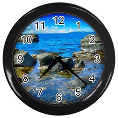 Shoreline Sea Coast Beach Ocean Wall Clocks (black) by Celenk