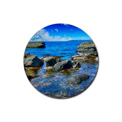 Shoreline Sea Coast Beach Ocean Rubber Round Coaster (4 Pack)  by Celenk