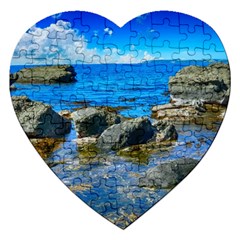 Shoreline Sea Coast Beach Ocean Jigsaw Puzzle (heart) by Celenk